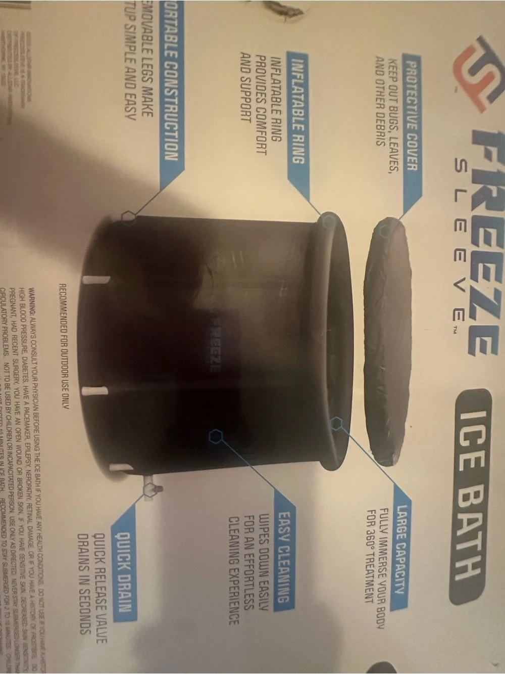 Freeze Ice Bath Portable Cold Immersion Tub - Blue and Black